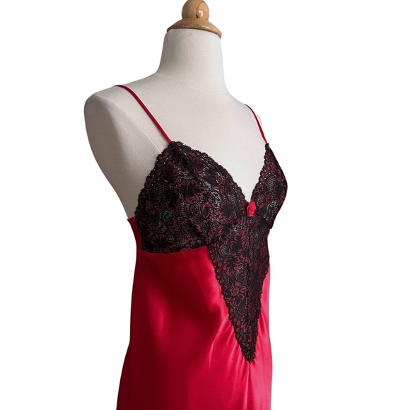 CINEMA ETOILE Red Satin Black Lace Slip Dress Lingerie Whimsigoth - Picture 4 of 13